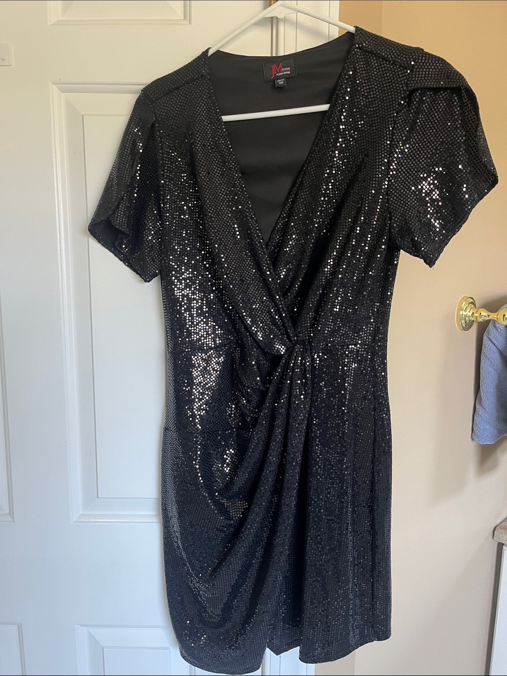 JM Collection Black Sequin Twist-Front Mini Dress